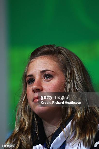 Megan Sweeney attends the United States Olympic Committee Luge Singles Press Conference at the Whistler Media Centre on February 9, 2010 in...