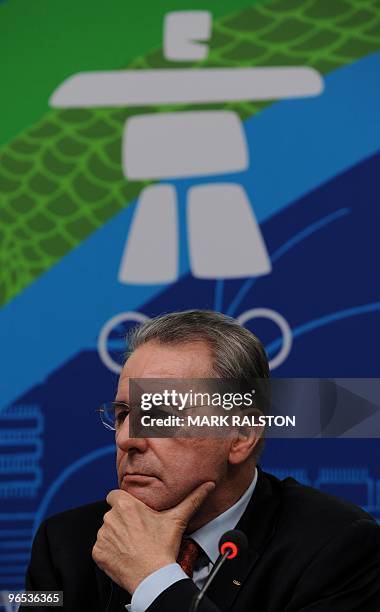 International Olympic Committee President Jacques Rogge gives a press briefing on the 2010 Winter Olympics at the Main Press Center in downtown...