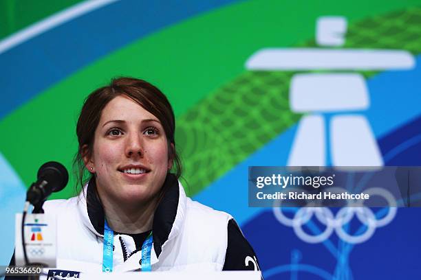 Erin Hamlin attends the United States Olympic Committee Luge Singles Press Conference at the Whistler Media Centre on February 9, 2010 in Vancouver,...