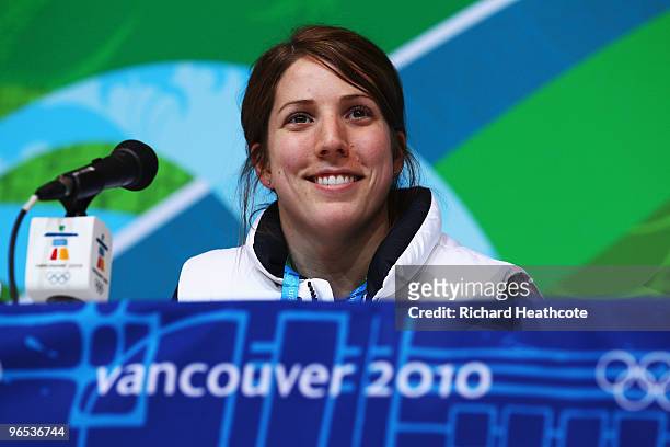 Erin Hamlin attends the United States Olympic Committee Luge Singles Press Conference at the Whistler Media Centre on February 9, 2010 in Vancouver,...
