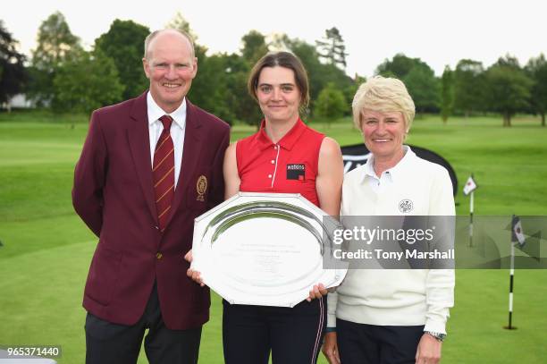 Captain of the PGA John Heggarty, winner Keely Chiericato of Manston Golf Centre and Trentham Golf Club Ladies Captain Deborah Pursell pose for a...