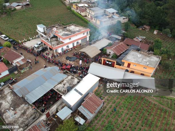 Aerial view of the village of Los Mendoza, San Juan Ostuncalco municipality, Quetzaltenango departament, 115 km west of Guatemala City, taken during...