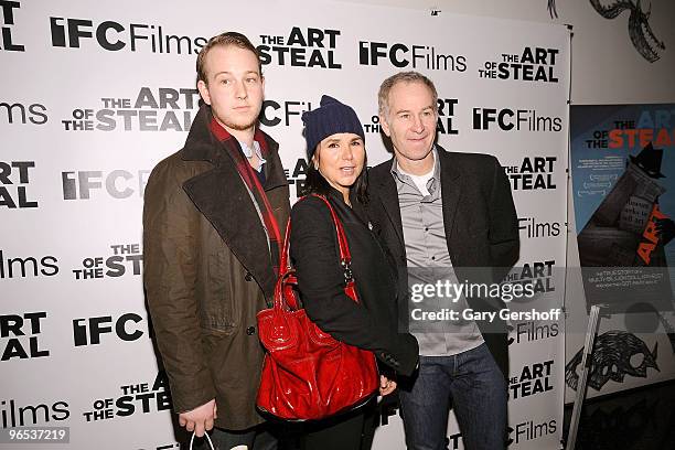 Kevin McEnroe, singer Patti Smyth, and former tennis champion John McEnroe attend the "The Art of The Steal" New York premiere at MOMA on February 9,...