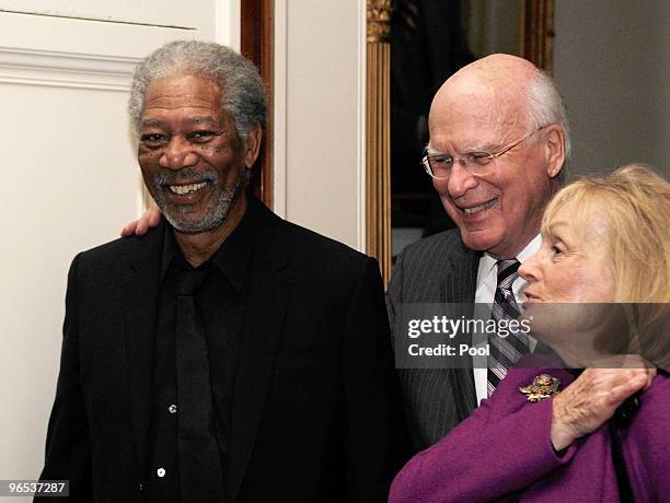 Actor Morgan Freeman , Sen. Patrick Leahy and his wife Marcelle Pomerleau arrive at an event, 'In Performance at the White House: A Celebration of...