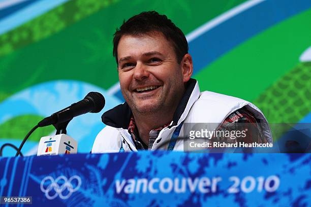 Tony Benshoof attends the United States Olympic Committee Luge Singles Press Conference at the Whistler Media Centre on February 9, 2010 in...