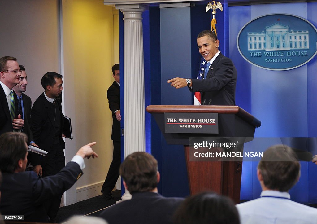 US President Barack Obama gestures at a