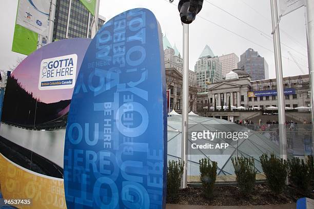 View of the GE Ice Plaza's roof, located in Robson Square, with the Vancouver Art Gallery in the background, downtown Vancouver on Feb. The 7th,...