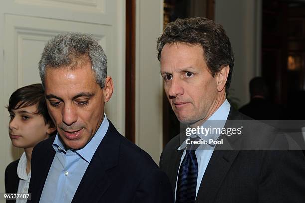 White House Chief of Staff Rahm Emanuel and Treasury Secretary Timothy Geithner arrive at 'In Performance at the White House: A Celebration of Music...