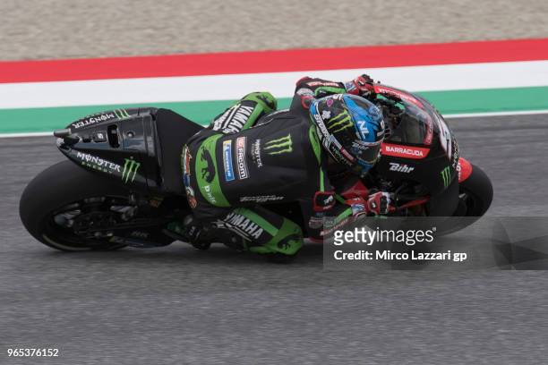 Johann Zarco of France and Monster Yamaha Tech 3 rounds the bend during the MotoGp of Italy - Free Practice at Mugello Circuit on June 1, 2018 in...