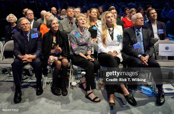 Members of the Walton family are introduced to the audience during the annual shareholders meeting event on June 1, 2018 in Fayetteville, Arkansas....