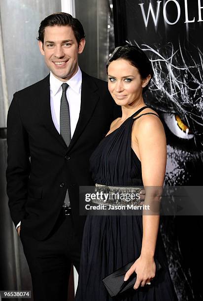 Actors John Krasinski and Emily Blunt arrive at the Los Angeles premiere of "The Wolfman" at ArcLight Cinemas on February 9, 2010 in Hollywood,...