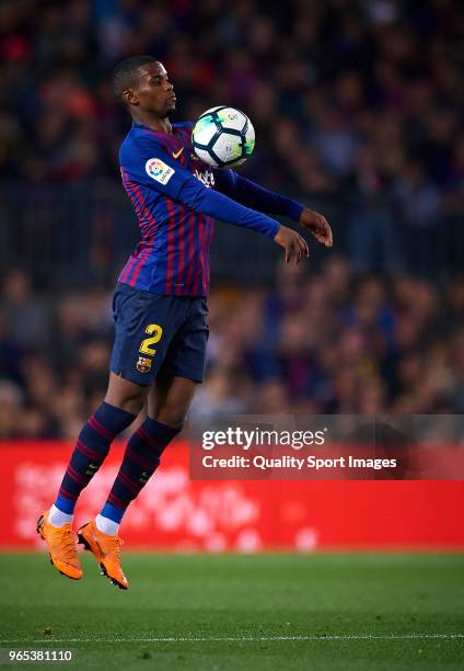 Nelson Semedo of Barcelona in action during the La Liga match between Barcelona and Real Sociedad at Camp Nou on May 20, 2018 in Barcelona, Spain.