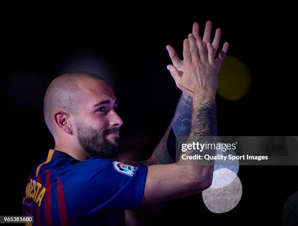 Aleix Vidal of Barcelona at the end of the La Liga match between Barcelona and Real Sociedad at Camp Nou on May 20, 2018 in Barcelona, Spain.