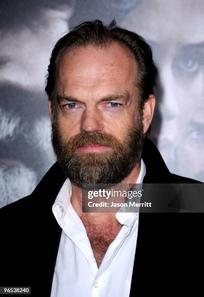 Actor Hugo Weaving arrives at the Los Angeles premiere of "The Wolfman" at ArcLight Cinemas on February 9, 2010 in Hollywood, California.