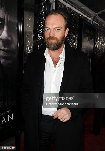 Actor Hugo Weaving arrives at the Los Angeles premiere of "The Wolfman" at ArcLight Cinemas on February 9, 2010 in Hollywood, California.