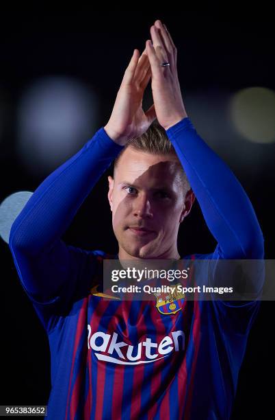 Ter Stegen of Barcelona at the end of the La Liga match between Barcelona and Real Sociedad at Camp Nou on May 20, 2018 in Barcelona, Spain.