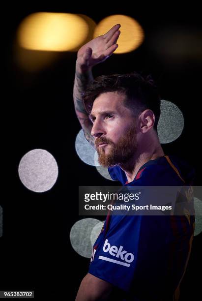 Lionel Messi of Barcelona at the end of the La Liga match between Barcelona and Real Sociedad at Camp Nou on May 20, 2018 in Barcelona, Spain.