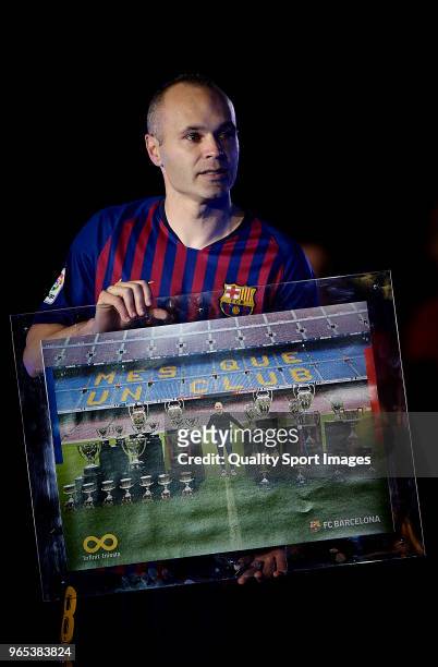 Andres Iniesta of Barcelona at the end of the La Liga match between Barcelona and Real Sociedad at Camp Nou on May 20, 2018 in Barcelona, Spain.