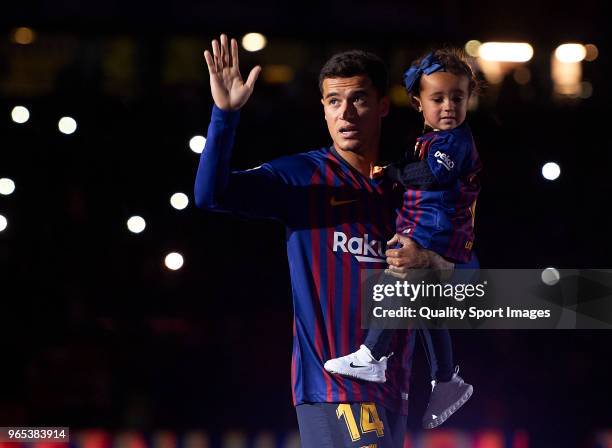 Philippe Coutinho of Barcelona at the end of the La Liga match between Barcelona and Real Sociedad at Camp Nou on May 20, 2018 in Barcelona, Spain.