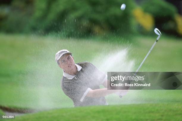 Scott Gardiner of Australia gets himself out of a bunker during the Great North Open held at De Vere Slaley Hall, in Hexham, Northumberland, England....