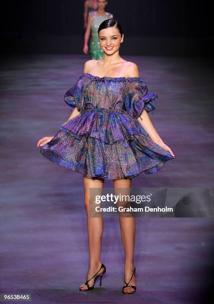 Model Miranda Kerr showcases designs by Collette Dinnigan on the catwalk during the David Jones Autumn/Winter 2010 Fashion Launch at the Hordern...