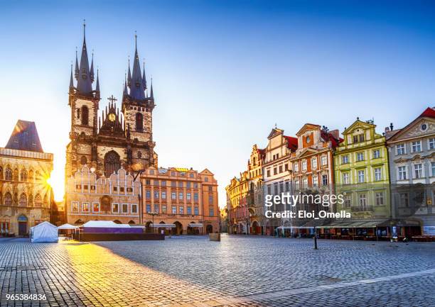 old town square and church of our lady before týn in prague at sunrise. czech republic - czech republic stock pictures, royalty-free photos & images