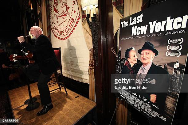Actor Dominic Chianese performs at "The Last New Yorker" New York premiere after party at the New York Friars Club on February 9, 2010 in New York...