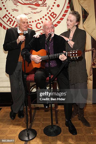 Actor Dick Latessa, Actor Dominic Chianese and Kathleen Chalfant perform at "The Last New Yorker" New York premiere after party at the New York...