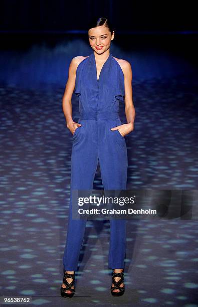 Model Miranda Kerr showcases designs by Bianca Spender on the catwalk during the David Jones Autumn/Winter 2010 Fashion Launch at the Hordern...