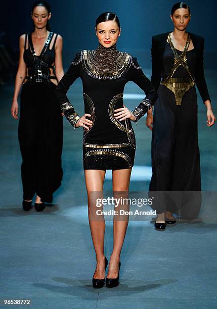 Miranda Kerr showcases designs by Sass and Bide on the catwalk during the David Jones Autumn/Winter 2010 Fashion Launch at Hordern Pavilion on...