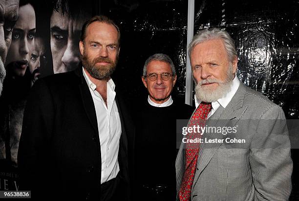 Actor Hugo Weaving, Universal Studios President and COO Ron Meyer and actor Sir Anthony Hopkins arrive at the "The Wolfman" Los Angeles Premiere held...