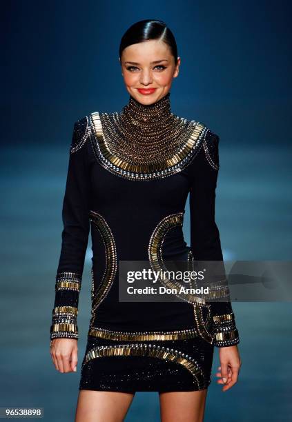 Miranda Kerr showcases designs by Sass and Bide on the catwalk during the David Jones Autumn/Winter 2010 Fashion Launch at Hordern Pavilion on...