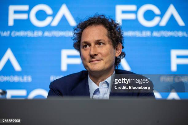 John Elkann, chairman of Fiat Chrysler Automobiles NV, listens during a news conference with Sergio Marchionne, chief executive officer of Fiat...