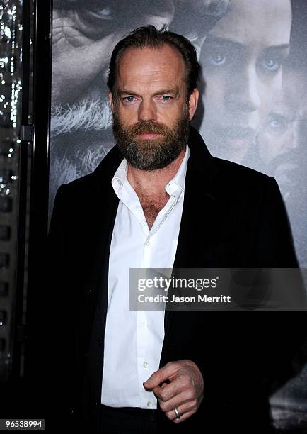 Actor Hugo Weaving arrives at the Los Angeles premiere of "The Wolfman" at ArcLight Cinemas on February 9, 2010 in Hollywood, California.