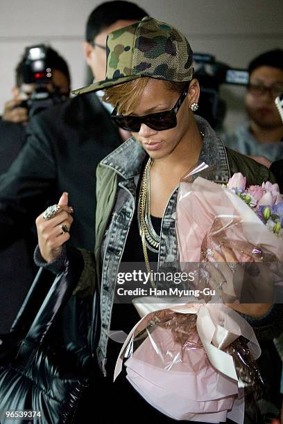 Singer Rihanna arrives at Gimpo International Airport on February 10, 2010 in Seoul, South Korea.