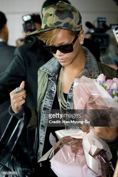 Singer Rihanna arrives at Gimpo International Airport on February 10, 2010 in Seoul, South Korea.