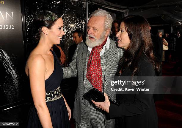 Actors Emily Blunt, Sir Anthony Hopkins and wife Stella Arroyave arrive at the Los Angeles premiere of "The Wolfman" at ArcLight Cinemas on February...