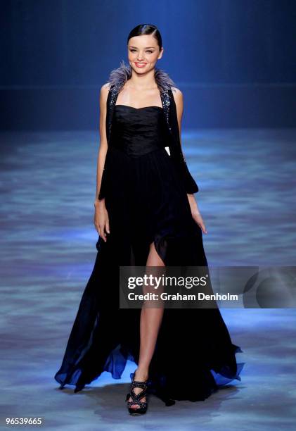 Model Miranda Kerr showcases designs by Lisa Ho on the catwalk during the David Jones Autumn/Winter 2010 Fashion Launch at the Hordern Pavilion on...