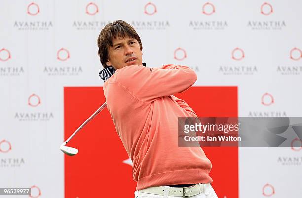 Robert-Jan Derksen of The Netherlands in action during the Pro-AM of the Avantha Masters held at The DLF Golf and Country Club on February 10, 2010...