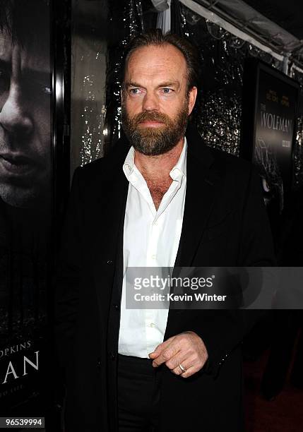 Actor Hugo Weaving arrives at the Los Angeles premiere of "The Wolfman" at ArcLight Cinemas on February 9, 2010 in Hollywood, California.