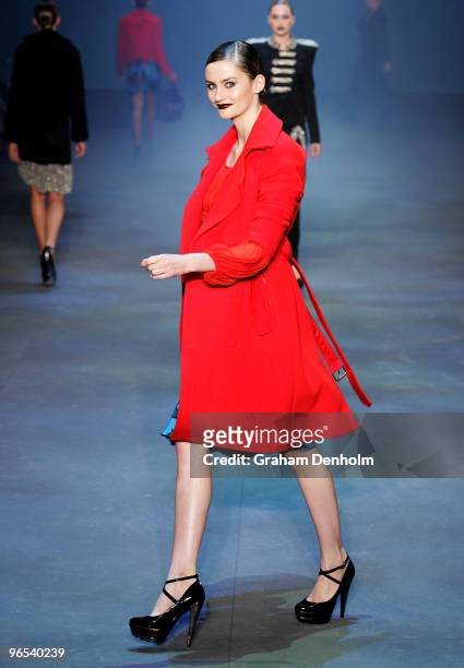 Model showcases designs by Trelise Cooper on the catwalk during the David Jones Autumn/Winter 2010 Fashion Launch at the Hordern Pavilion on February...