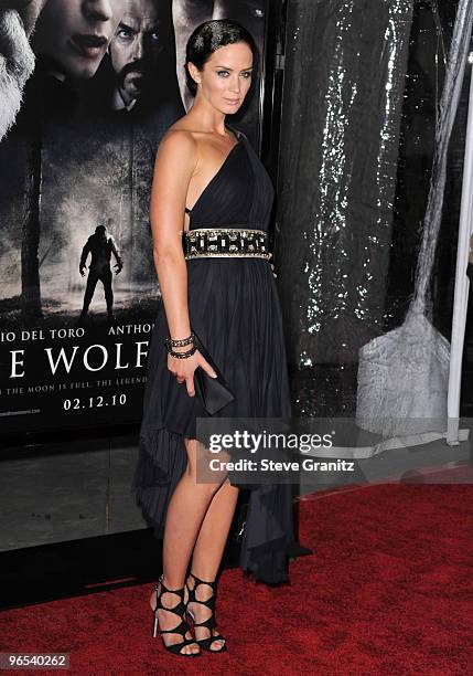 Actress Emily Blunt attends the "The Wolfman" premiere at ArcLight Cinemas on February 9, 2010 in Hollywood, California.