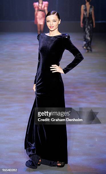 Model Miranda Kerr showcases designs by Carla Zampatti on the catwalk during the David Jones Autumn/Winter 2010 Fashion Launch at the Hordern...
