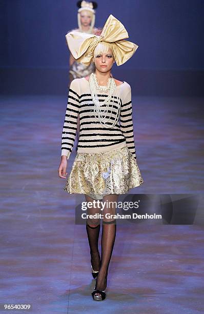 Model showcases designs by Alannah Hill on the catwalk during the David Jones Autumn/Winter 2010 Fashion Launch at the Hordern Pavilion on February...