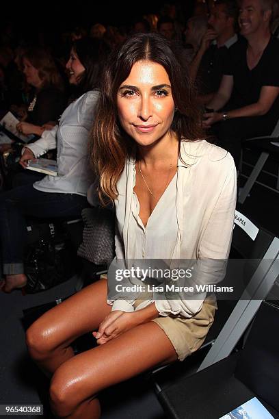 Jodhi Meares sits in the front row during the David Jones Autumn/Winter 2010 Fashion Launch at the Hordern Pavilion on February 10, 2010 in Sydney,...