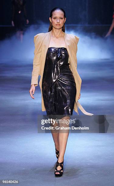 Model showcases designs by Bianca Spender on the catwalk during the David Jones Autumn/Winter 2010 Fashion Launch at the Hordern Pavilion on February...