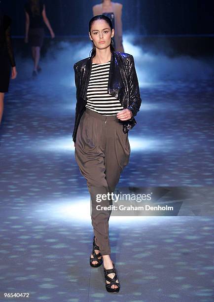 Model showcases designs by Bianca Spender on the catwalk during the David Jones Autumn/Winter 2010 Fashion Launch at the Hordern Pavilion on February...