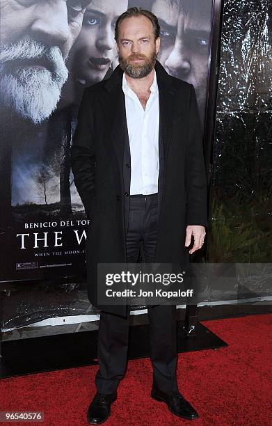 Actor Hugo Weaving arrives at the Los Angeles Premiere "The Wolfman" at the ArcLight Cinemas on February 9, 2010 in Hollywood, California.