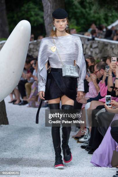 Model walks the runway during Louis Vuitton 2019 Cruise Collection at Fondation Maeght on May 28, 2018 in Saint-Paul-De-Vence, France.