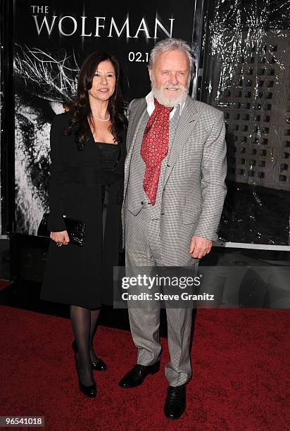 Sir Anthony Hopkins and wife Stella Arroyave attends the "The Wolfman" premiere at ArcLight Cinemas on February 9, 2010 in Hollywood, California.